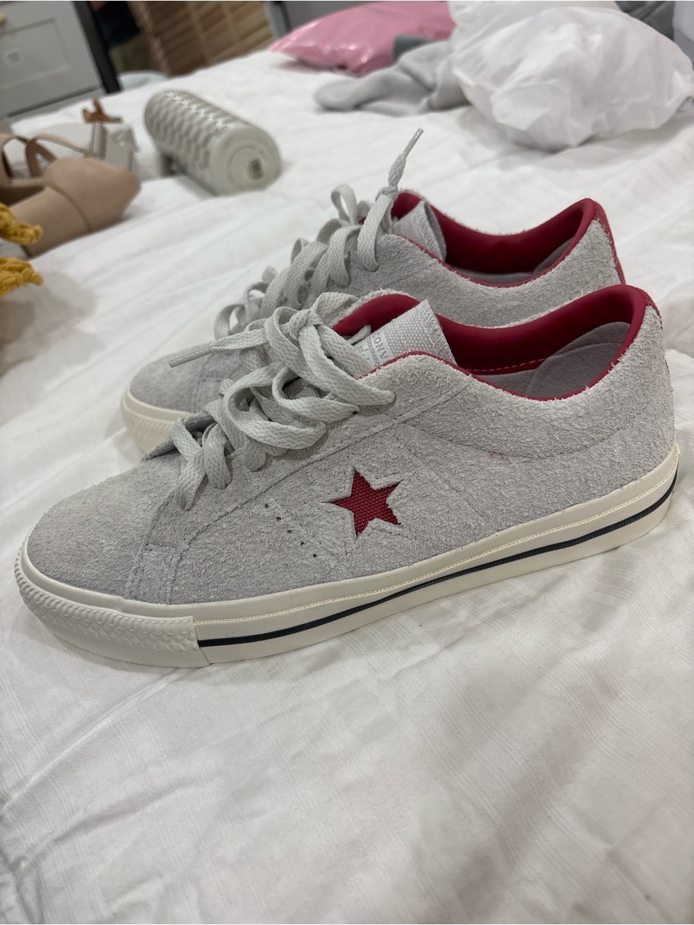 Gray Suede CONVERSE Sneakers with Red Star